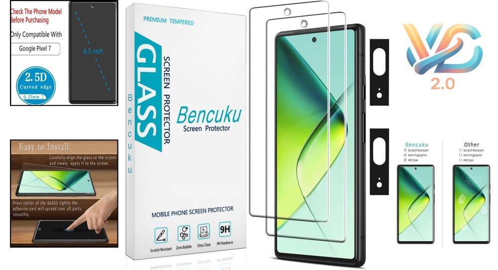 2-Pack Google Pixel 7 Screen Protector Tempered Glass 6.3" Anti Scratch