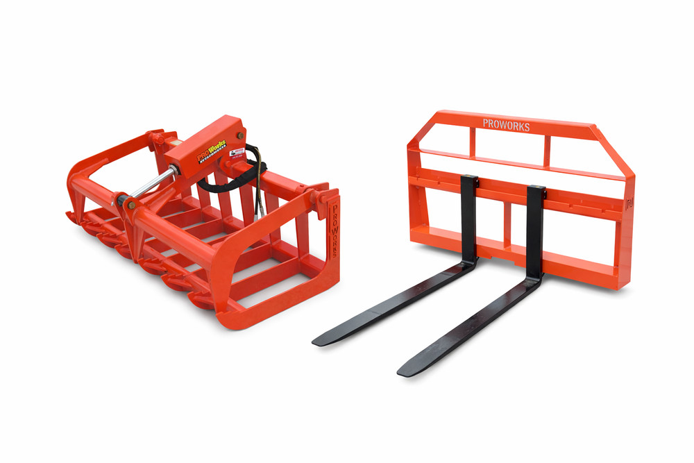 48" Root Grapple and 42" Long Pallet Forks Quick Attach Attachment Combo Package