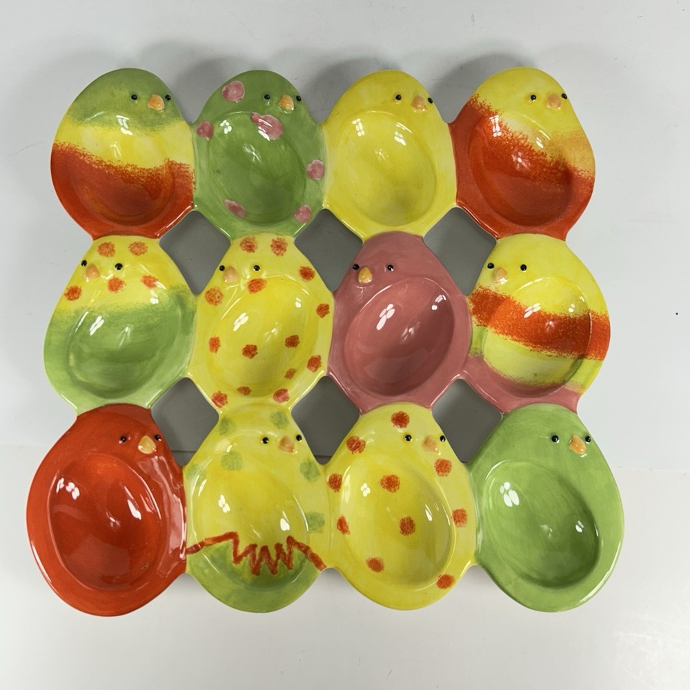 Department 56 Chicks Chicken Ceramic Deviled Egg Plate ~ Holds 12 Deviled Eggs