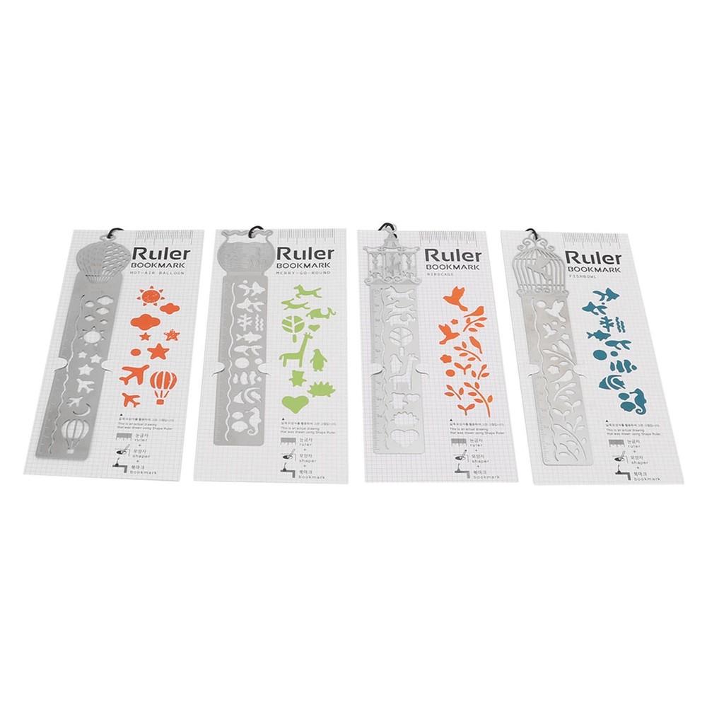 Stencil Ruler Portable Multifunctional 4 Cartoon Pattern Templates Handbook