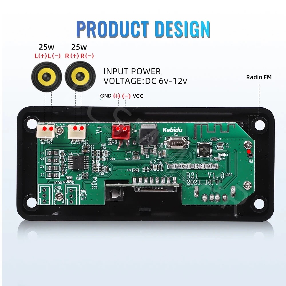 Amplifier Bluetooth 5.0 MP3 Player Decoder Board Car FM Speaker Module 2x25W 12V