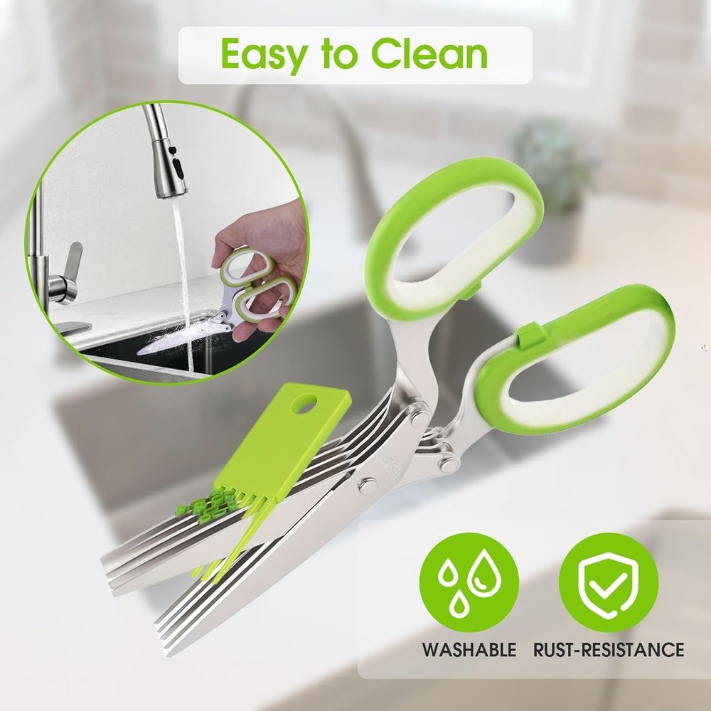 Herb Scissors, Kitchen Shears with 5 Blades and Cover, Multipurpose Cutting, ...