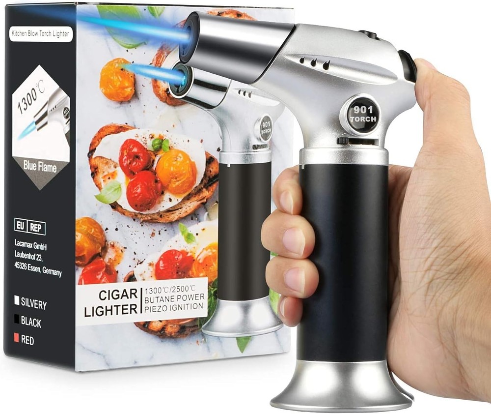Elegant Refillable Kitchen Blow Torch with Adjustable Flame - Perfect for Baking