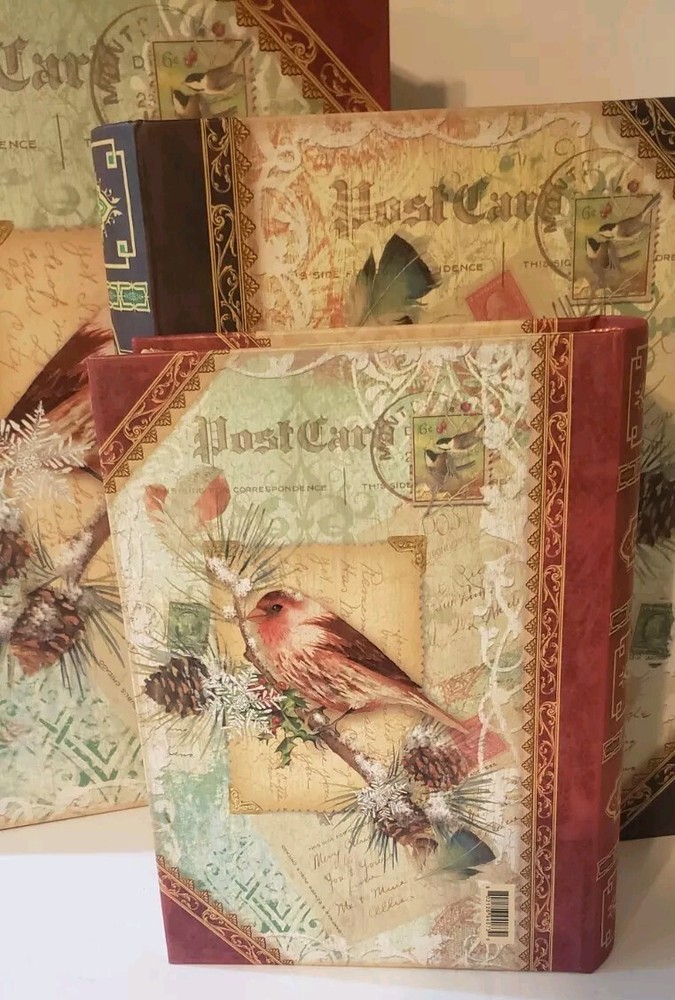 PUNCH STUDIO Storage Faux Book Boxes SET 3 Christmas Birds