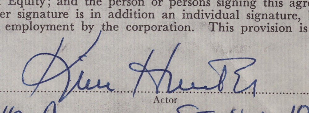 KIM HUNTER - CONTRACT SIGNED 04/01/1968