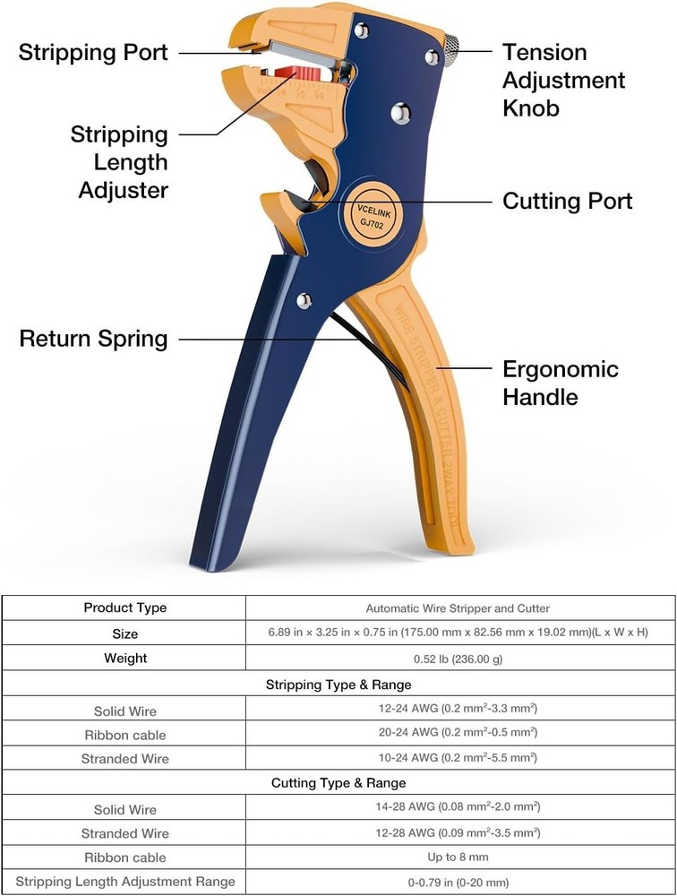 Professional Eagle Nose Wire Stripper - Effortless Wire Stripping Tool 7-Inch