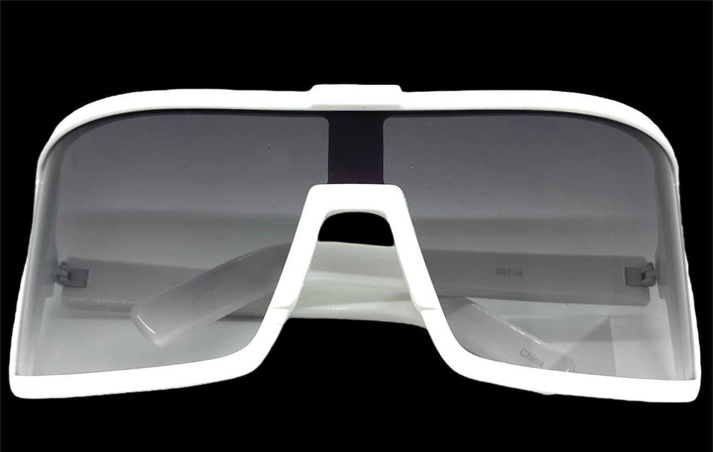 Oversized Exaggerated Retro Modern Shield Raver SUNGLASSES Large Big White Frame