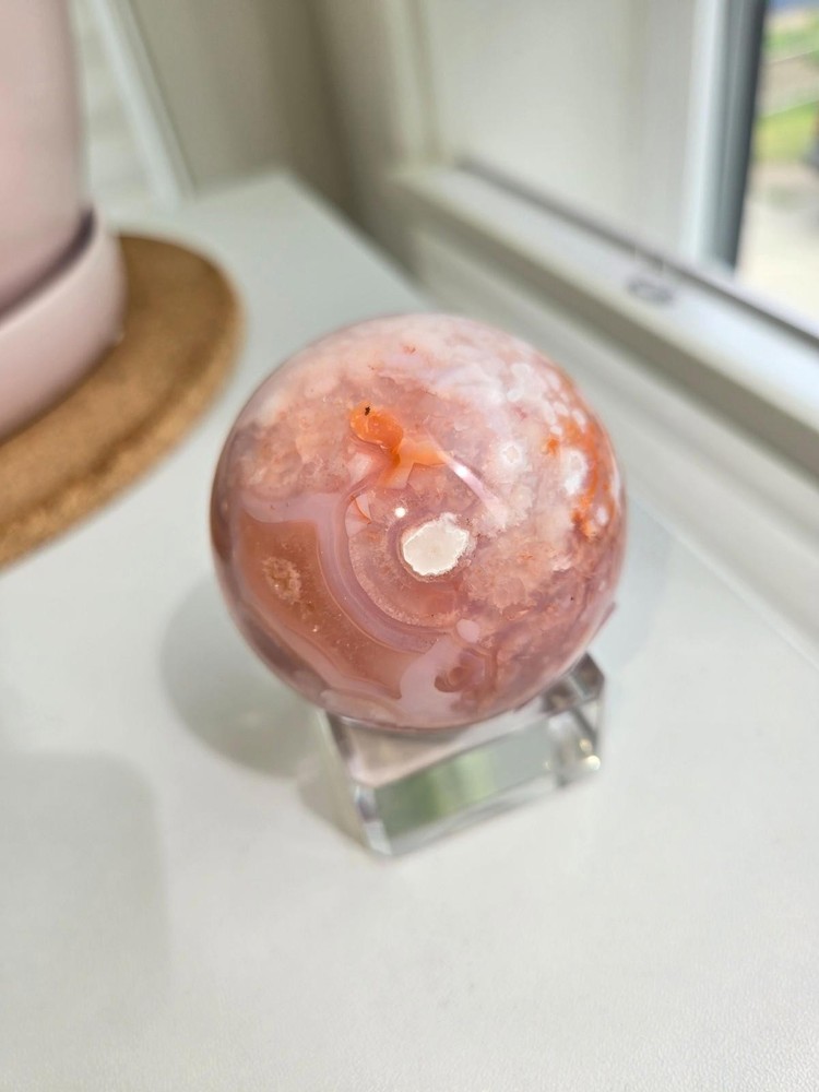 Large Carnelian Flower Agate Sphere