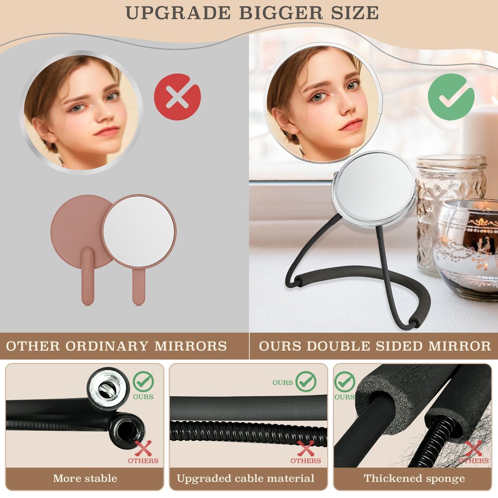 Double Sided Mirror 360 Rotating Hands Free Adjustable Neck Strap Standard & ...