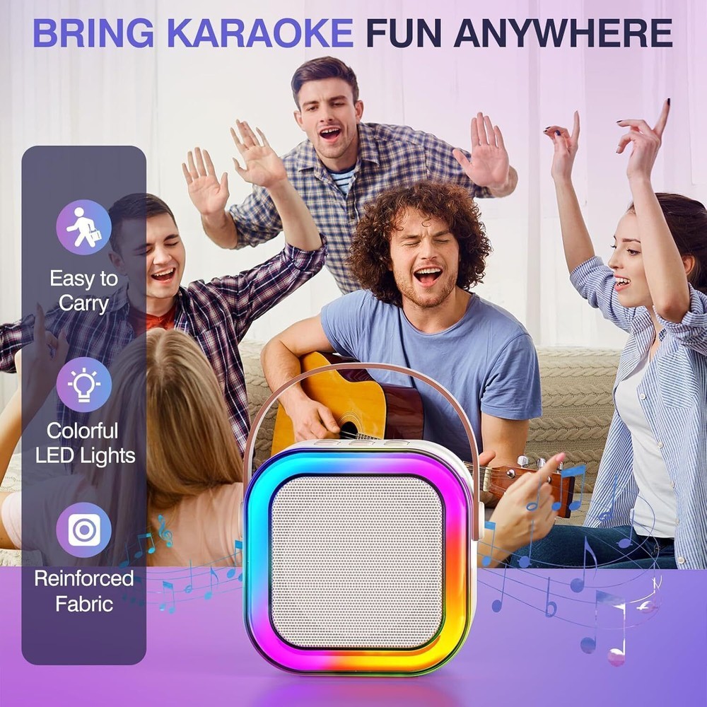 Wireless Mini Karaoke Machine Bluetooth Speaker with 2 Microphones Portable US