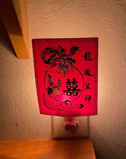 Dragon and Phoenix polyresin wall plug-in night light home decor'