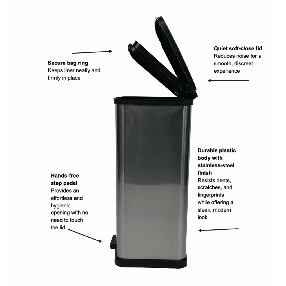 Mainstays Kitchen Trash Can, 13.2Gallon, Plastic Step-on Rectangular Garbage Bin