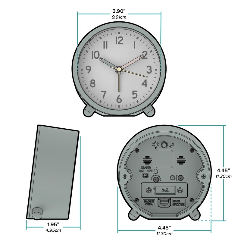 Analog Alarm Clock Battery Powered Snooze Function Quartz Movement W/ Backlight
