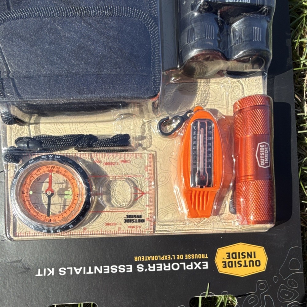 Outside Inside Survival Kit Compass Flashlight Binoculars Thermometer Case