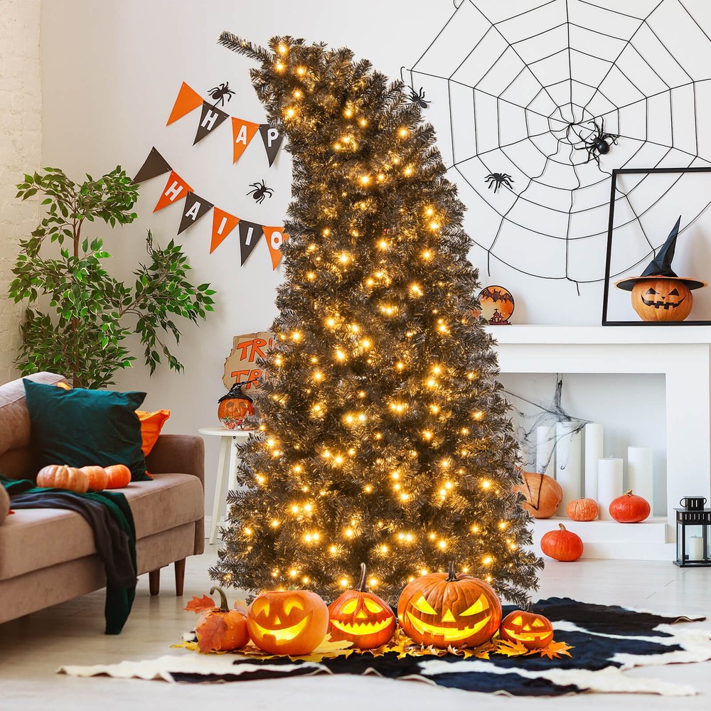 7FT Artificial Halloween Tree w/Bendable Top Section 1050 Branch Tips 340 Lights