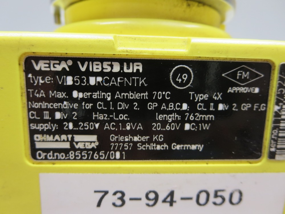 Vega, VIB53 (URCAPNTK), Level Switch Sensor, 762MM Vibrating Level