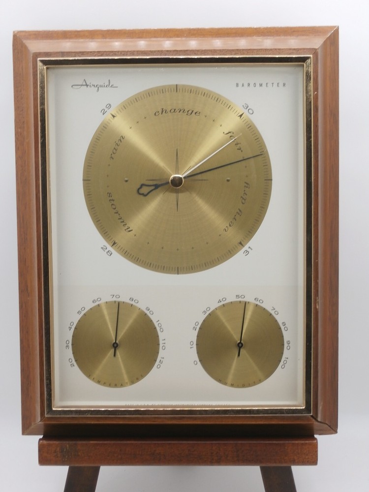 MCM Airguide Barometer Weather Station Temperature Humidity Shadow Box 3 Dials