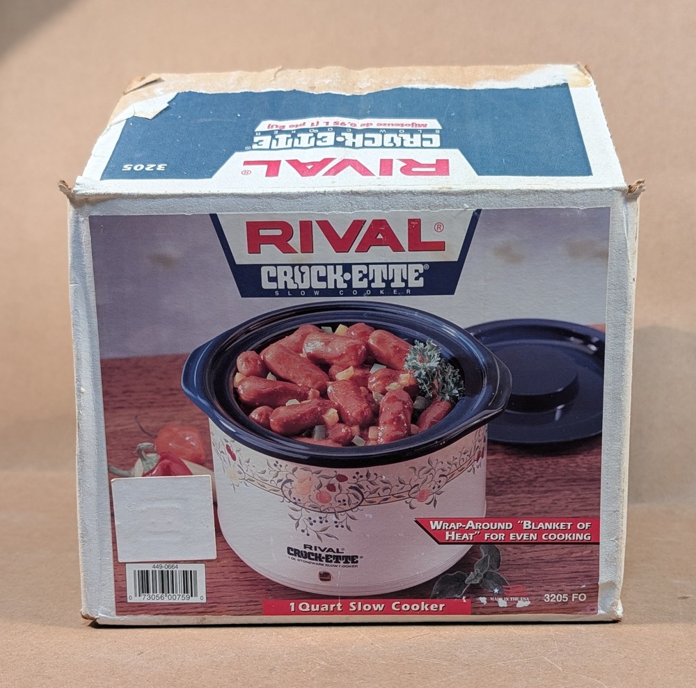 Vintage Rival Crock-Ette Grape Pattern 1 Quart Stoneware Slow-Cooker 3205