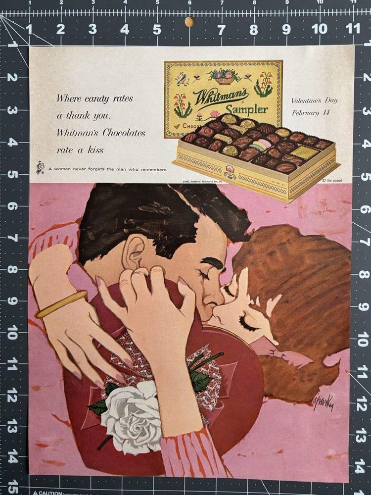 1963 Whitman’s Sampler Original Advertisement Heart Box Chocolate Print Ad