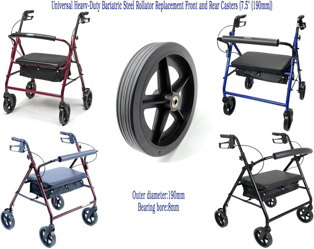 Rollator Flat Wheels,Bariatric rollator Replacement casters,Heavy-Duty Black