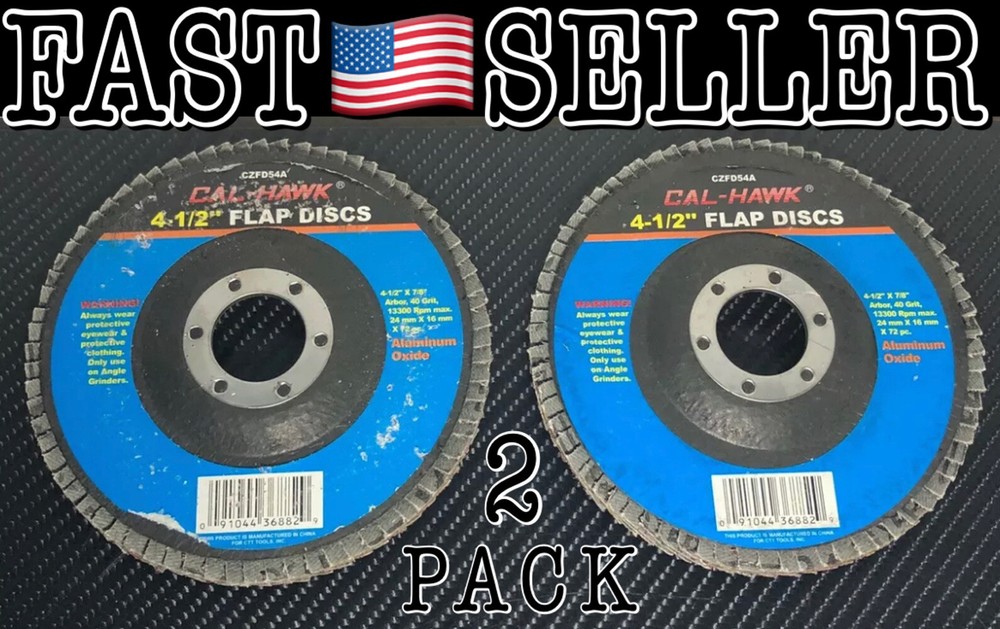 2-Pack Cal Hawk Tools 4-1/2"" Flap Disc 40 Grit Sandpaper with 7/8" Arbor