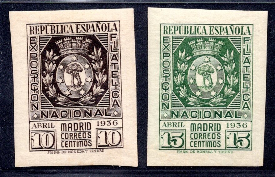 SPAIN 1936 PHILATELIC EXPOSITION SCOTT #572-573 IMPERF MINT NEVER HINGED