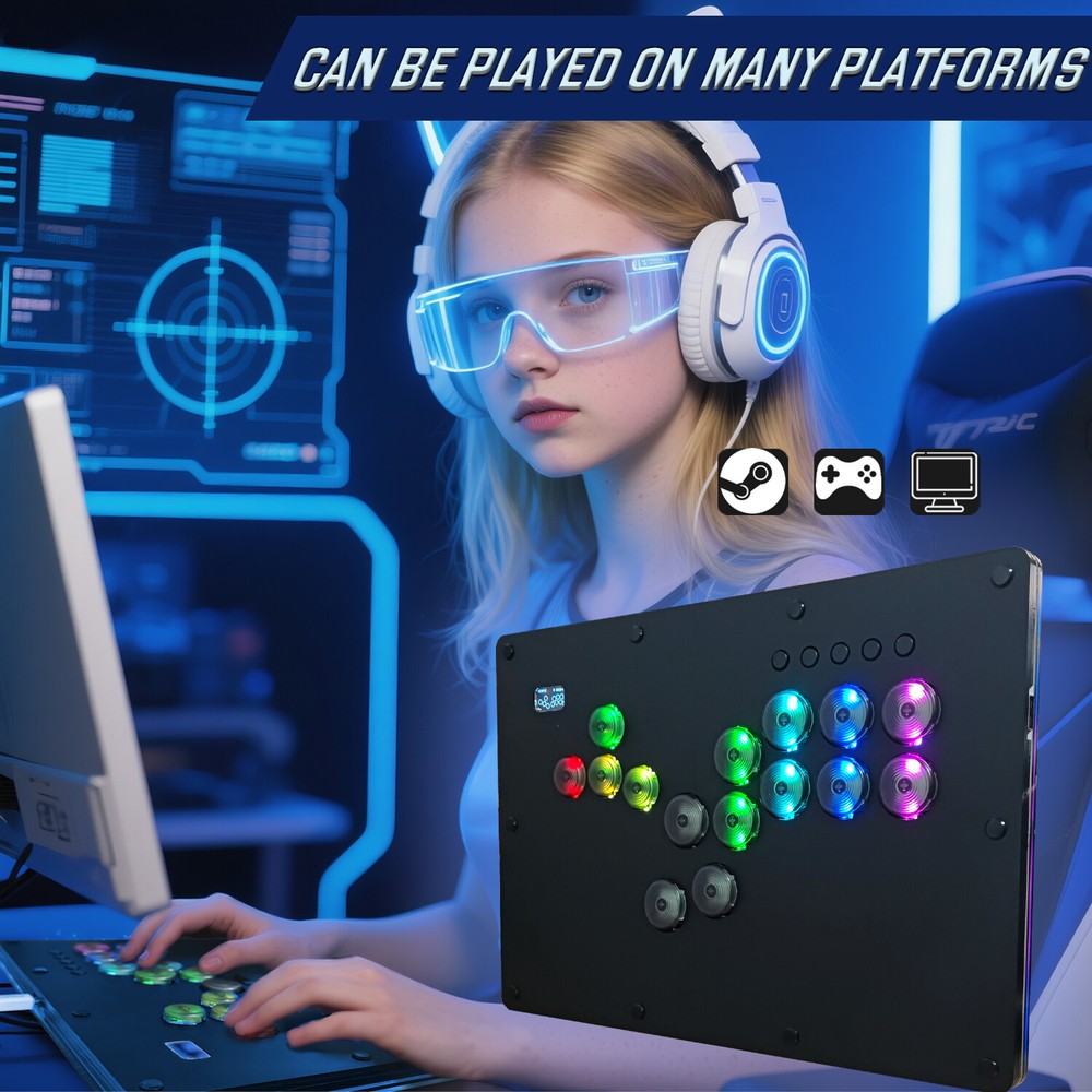 15 Buttons Hitbox Fighting Arcade Game Controller Leverless Games Console