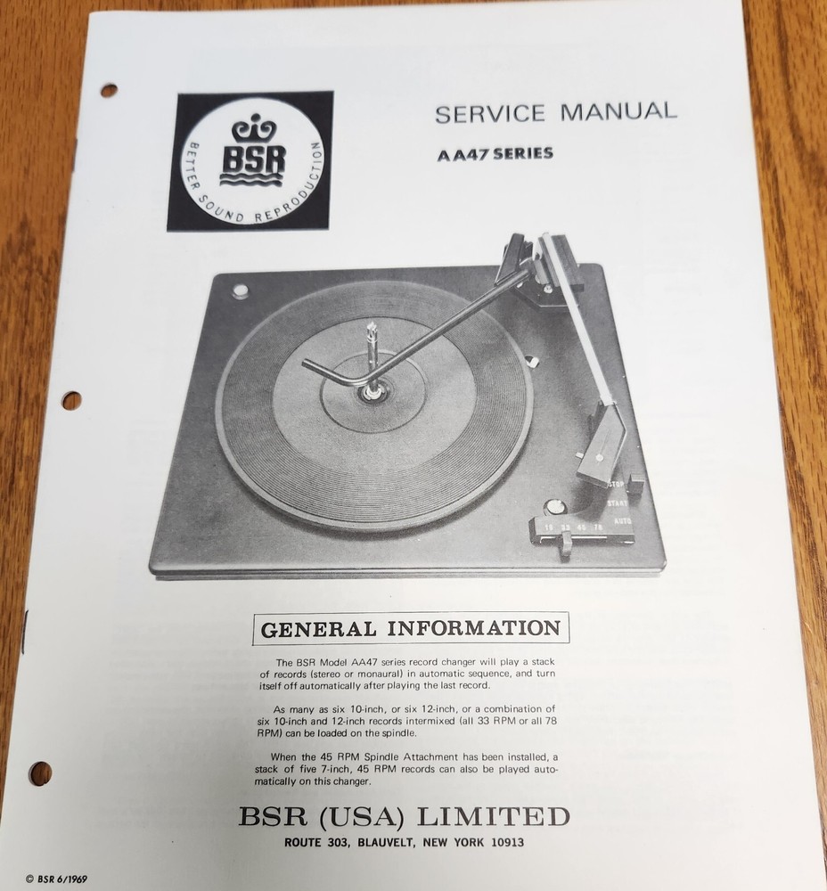 BSR AA47 Series Turntable Service Manual - Original