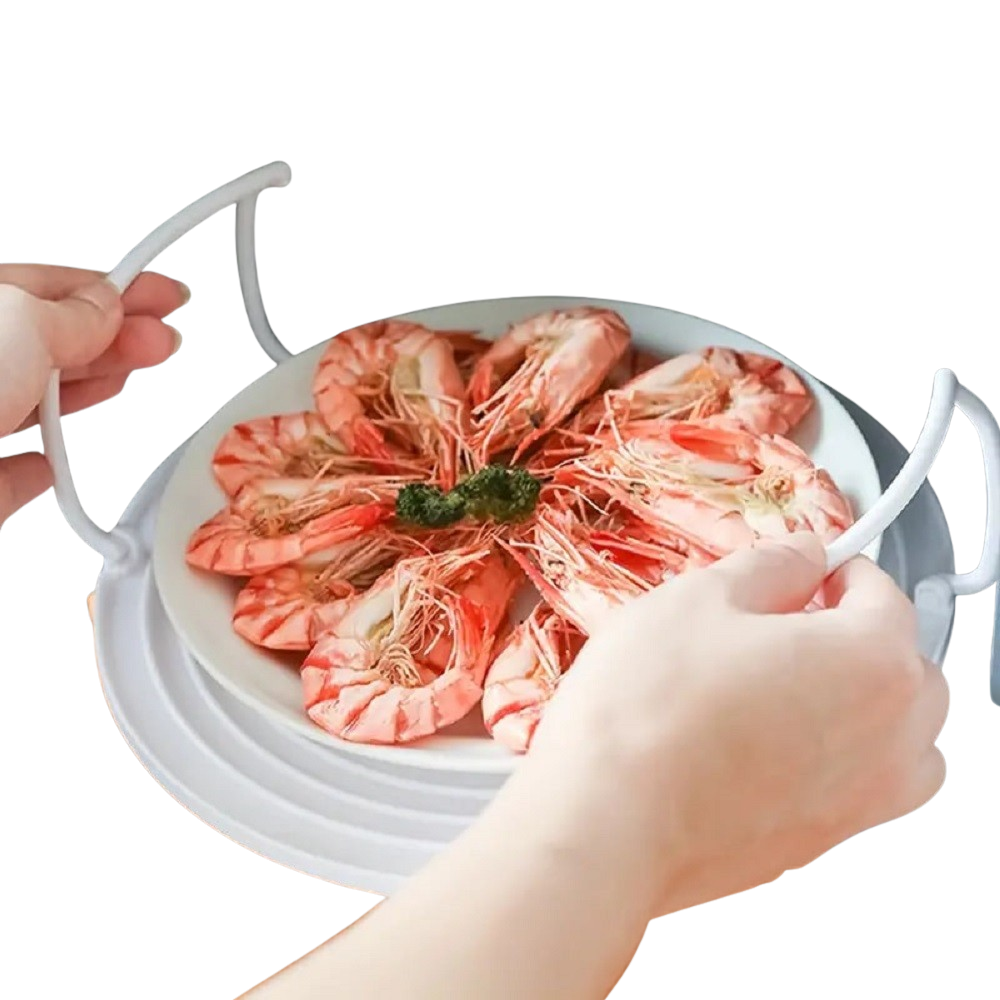 Microwave Multipurpose 4 in 1 Tray Stand Rack Splatter Guard Carry Tray Stacking