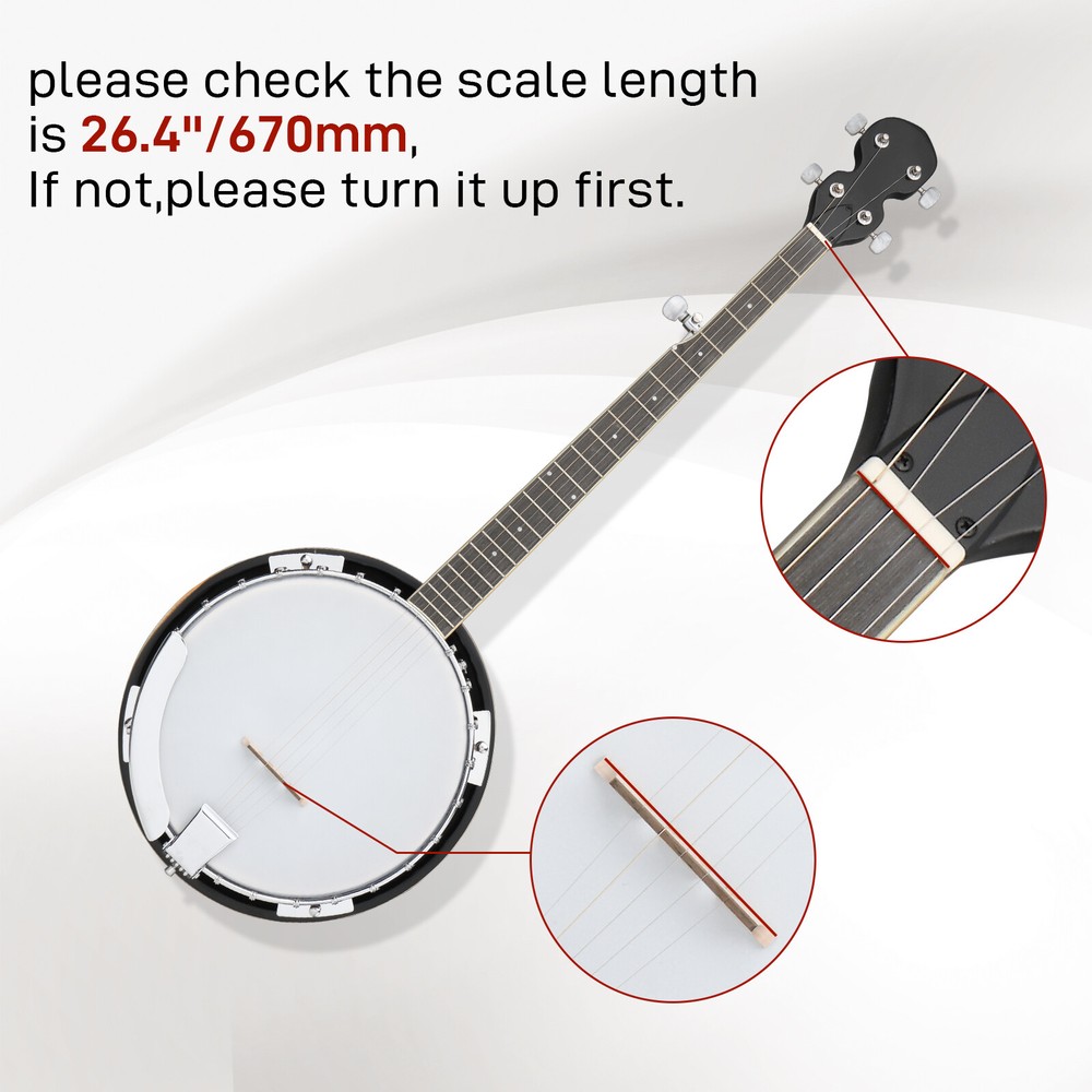 5 Strings Right Hand Banjos Set with Closed Solid Sapele Back Mahogany Neck