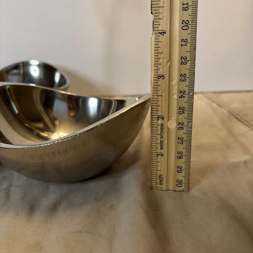 White Brass 3 Section Serving Dish w/ Handle Made in India
