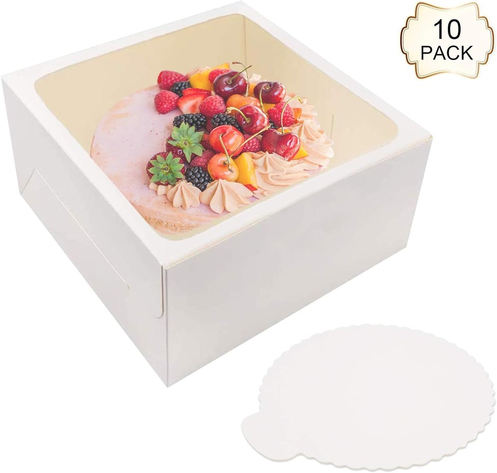 20Pcs Cake Boxes with Window and Boards White Bakery for
