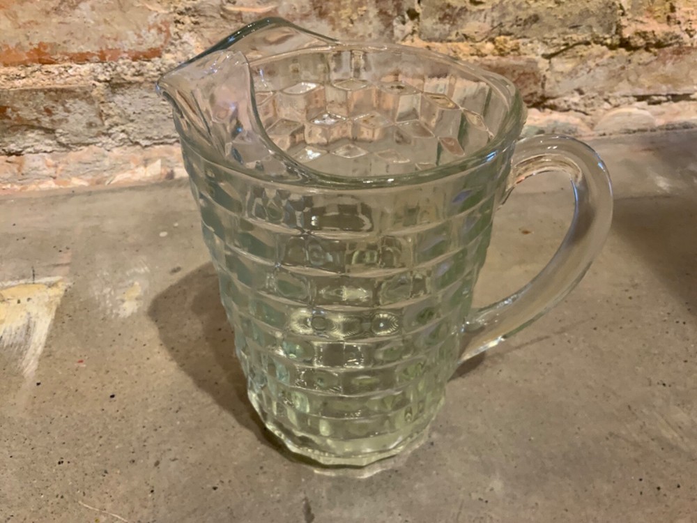 Vintage Clear Cubist Glass Pitcher