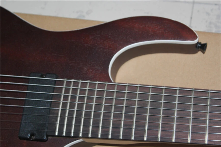 Custom 8 Strings Brown Electric Guitar with Fixed Bridge,White Body Binding
