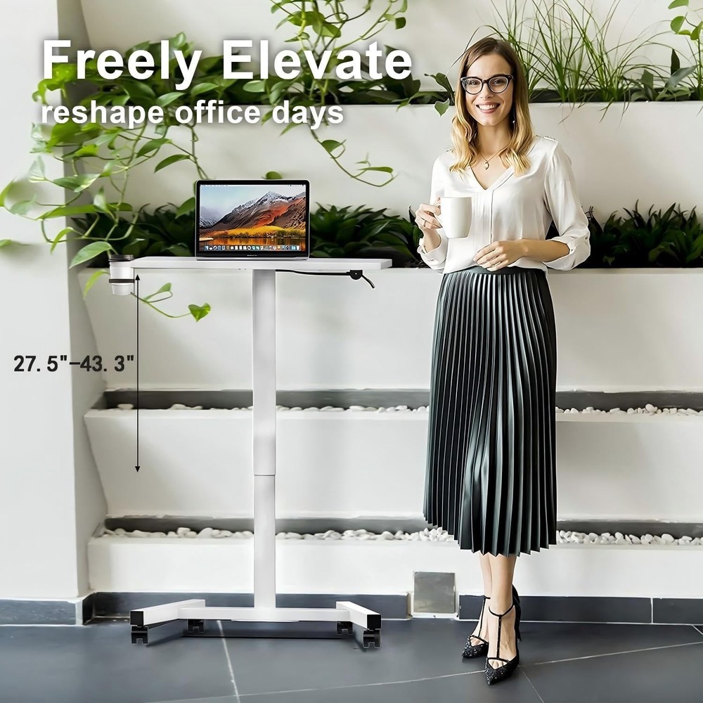 28-Inch Mobile Standing Desk, Computer Workstations with Cup Holder, Portable...