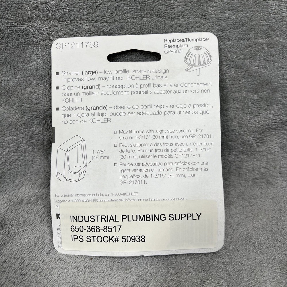 Kohler Gp1211759 Urinal Strainer,Replacement