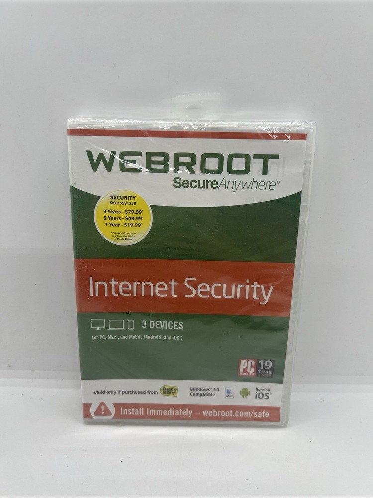 Webroot Secure Anywhere Internet Security 3 Device Software CD Windows IOS Mac~