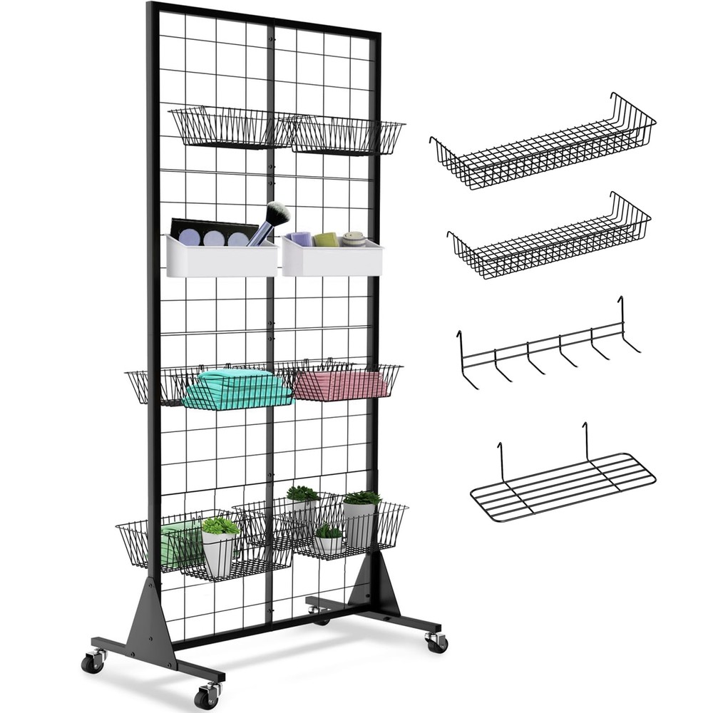 Floor Standing Grid Wall Display Panel 2x5.5 Ft with Accessories