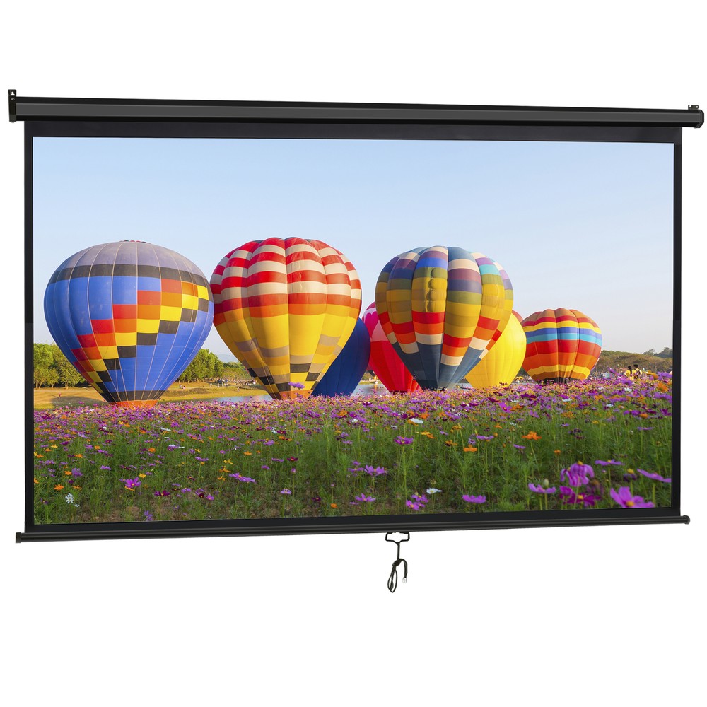80" Projection Screen Manual Pull Down 16:9 HD Projector Movie Screen Home Black