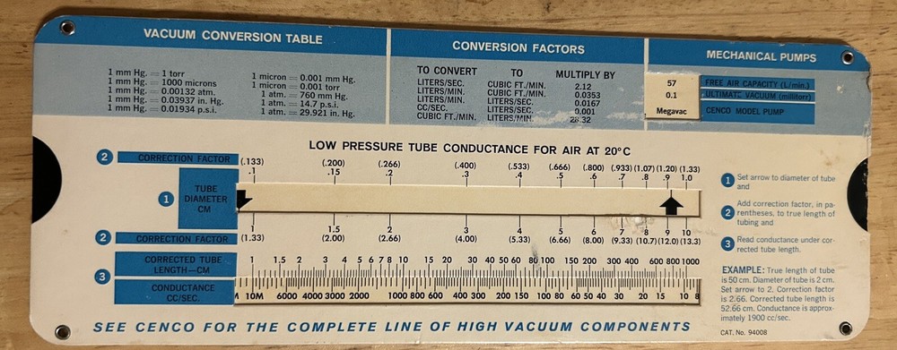 Cenco Vacurule Slide Rule Calculator