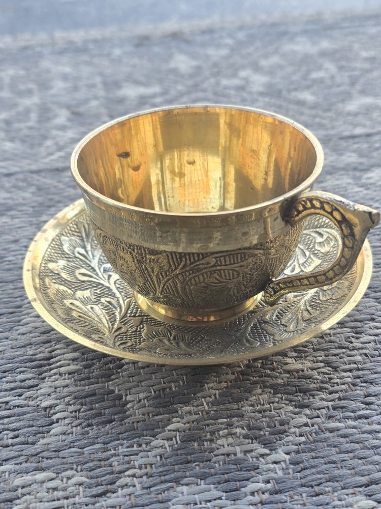 Unbranded Brass Tea Cups And Plate