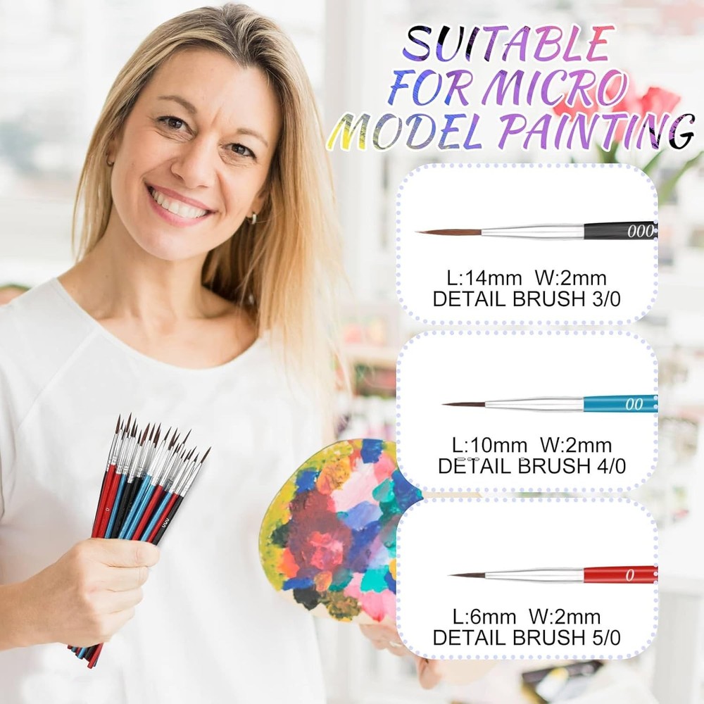 Anezus Tiny Detail Paint Brushes 30 Pcs Small, Medium, Large, Multicolor