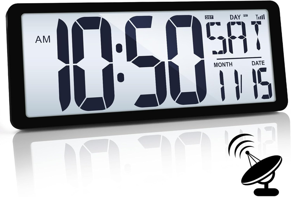 Atomic Clock with Backlight  14 2  Large Digital Wall Clock Battery...