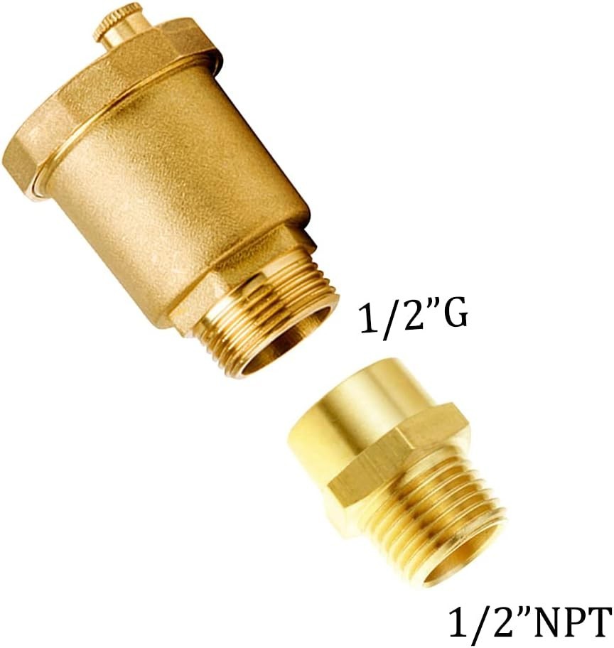 Brass Float Valve Kit 1/2" Auto Air Bleeder Vent + NPT Pipe Fitting Adapter