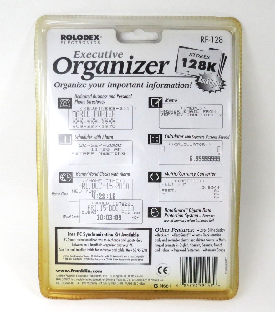 Rolodex Electronics RF-128 VTG 1999 Executive Organizer 128K Storage