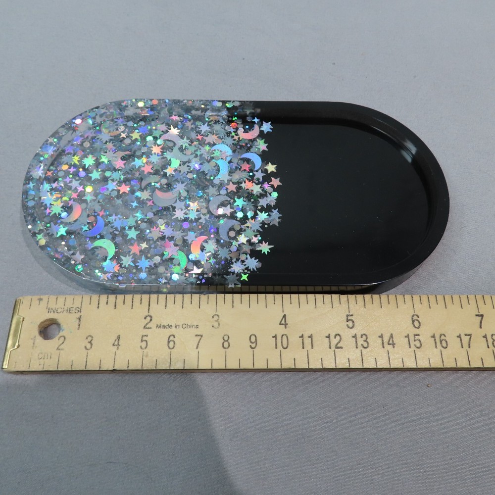 ROLLING TRAY Grinder Stash Container Set Black Silver Celestial Glitter Handmade