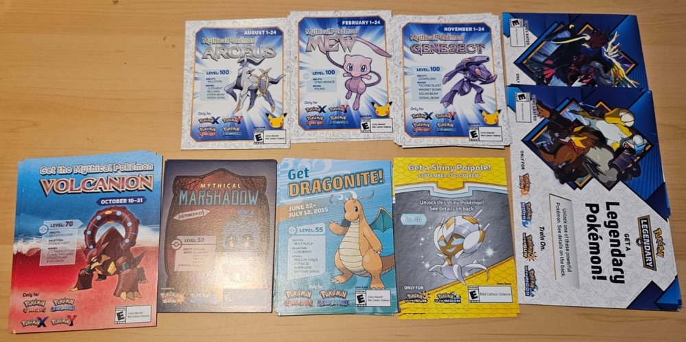 32 Used Scratched Nintendoo 3DS Pokemon Event Code Cards 2015-2017