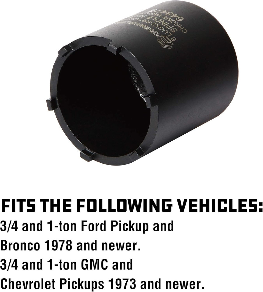 Spindle Socket, 6 Outer Black, 6 Lug, Remove Spindle Nuts, 2-5 Inch Outer, Ford