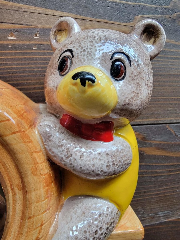 Vintage Ceramic Bear Figurine Clock