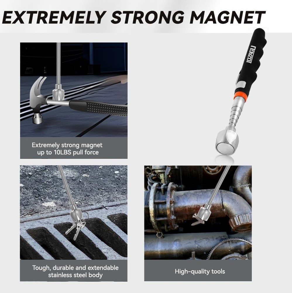 2 Pack Telescoping Magnet Pick-up Tool Set (16lb Pull Force) and LED Extendab...